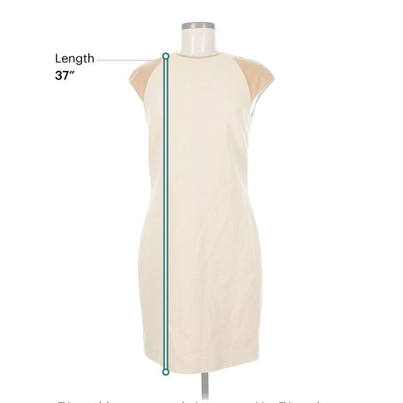 Black Label Ralph Lauren Wool Leather Trim Khaki Tan Stretch Dress Sz 6 - Picture 3 of 5